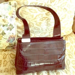 NEW Furla patent leather dark brown bag croc embossed tote purse 12”x7” Vintage